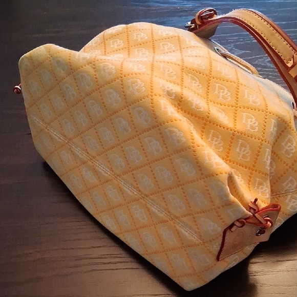 Dooney & Bourke Yellow Coated Cotton Drawstring Shoulder Bag - Picture 5 of 8